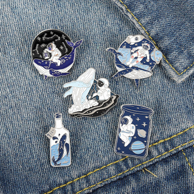 2021 Brooch High-End Ornament Cute Brooch Cartoon Whale Astronaut Drift Bottle Badge Brooch in Stock Wholesale