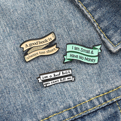 A Good Book Is Always Too Short Banner Brooch Streamer Collar Denim Clothes Accessories