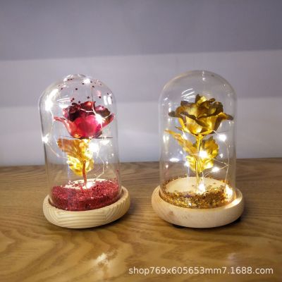 Gold-Foil Roses Glass Cover Ornaments Luminous Night Light Decoration Rose Decoration Valentine's Day Gift Decoration