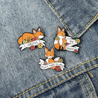 Student Cute Cartoon Enamel Fox Brooch Dripping Oil Paint Fox Collar Pin Denim Badge Wholesale