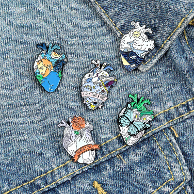 Creative Ocean Heart Brooch Rose Van Gogh Heart Butterfly Pin Backpack Clothing Accessories Anti-Unwanted-Exposure Buckle