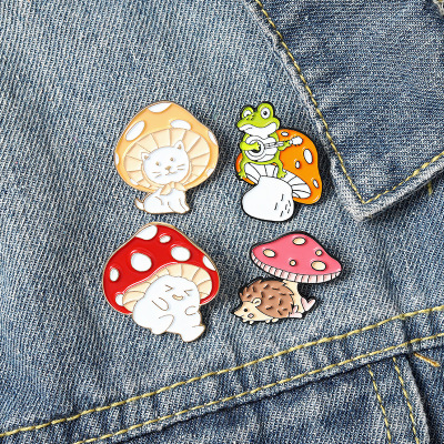 Cute Cartoon Student Animal Mushroom Brooch Frog Hedgehog Kitten Pin Collar Backpack Denim Badge