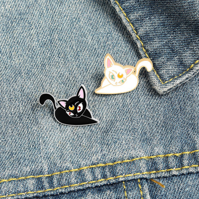 Student Cartoon Yin Yang Cat Brooch Cute Cat Pin Collar Accessories Anti-Unwanted-Exposure Buckle Kitten Brooch Wholesale