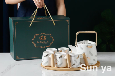 Nordic Style Marbling Ceramic Water Set Set Gift Box Packaging Coffee Cup Set