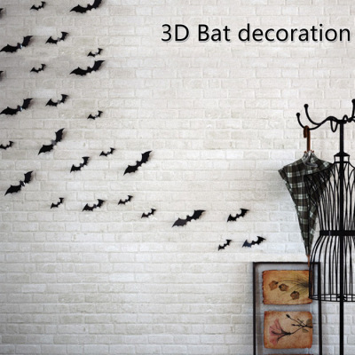 PVC Bat Wall Stickers 3D Stereo 12 Sets Halloween Ghost Festival Decorative Wallpaper Factory Direct Sales Wholesale H-016