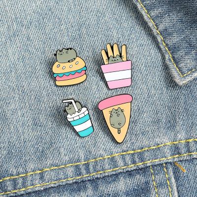 Alloy Brooch Black Cat Pizza Chips Pin Cute Cartoon Hamburger Drink Brooch Clothes Anti-Unwanted-Exposure Buckle