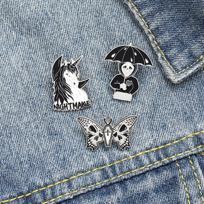 Halloween Punk Unicorn Brooch Umbrella Skull Ghost Pin Punk Butterfly Collar Pin Wholesale