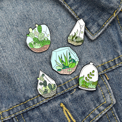 Cartoon Glass Closed Plant Potted Pin Cactus Aloe Brooch Badge Anti-Unwanted-Exposure Buckle Wholesale