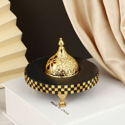 Fashion European and American Style Black Gold Chessboard Lattice Affordable Luxury Style Home Office Resin Craft Incense Burner Decoration
