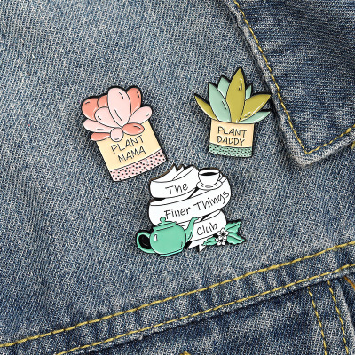 Cute Cartoon Collar Pin Potted Plant Brooch Paint Enamel Brooch Aloe Flower Badge Wholesale