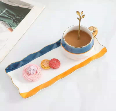Creative Gold Handle Ceramic Cup Coffee Set Mug with Spoon