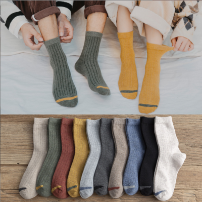 Women's Socks New Pure Color Japanese Striped Socks Tube Socks Men's Cotton Couple Female Middle Tube Socks Cotton Socks