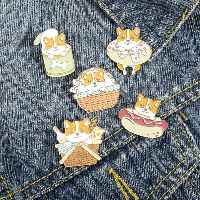 Cute Cartoon Puppy Brooch Animal Dog Pin Selling Cute Swimming Ring Hot Dog Clothing Anti-Unwanted-Exposure Buckle Badge