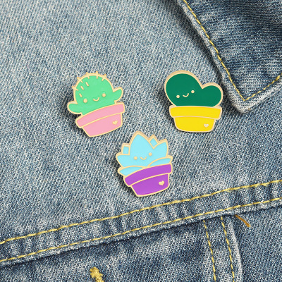 Student Cartoon Collar Accessories Cactus Potted Brooch Aloe Cactus Pin Anti-Unwanted-Exposure Buckle Spot