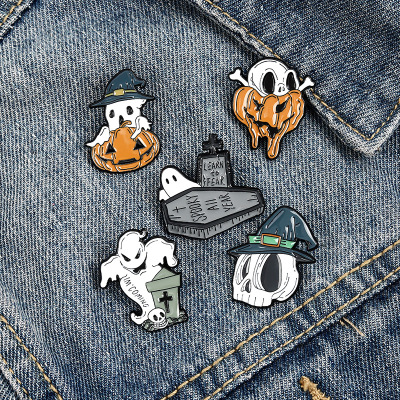 Foreign Trade Hot Sale Halloween Ornaments Brooch Creative Cartoon Unique Ghost Skull Pumpkin Shape Brooch Badge