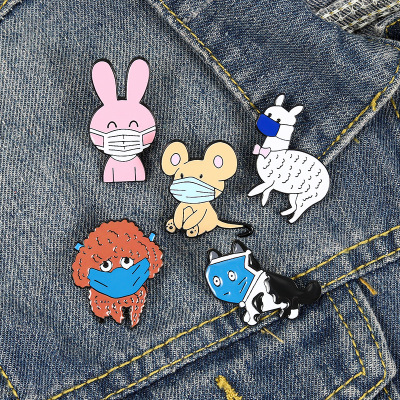 Cartoon Cute Animal Rabbit Mouse Puppy Brooch Care Health Prevention and Control Epidemic Animal Mask Pin