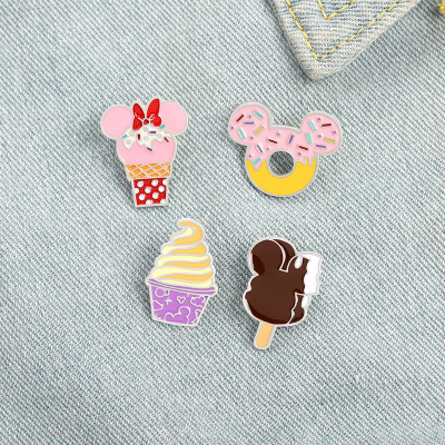 Student Cartoon Donut Ice Cream Brooch Cone Pin Paint Alloy Enamel Backpack Denim Badge