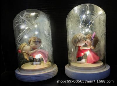 Glass Cover LED Lamp Creative Couple Doll Night Light Couple Doll Valentine's Day Gift Decoration