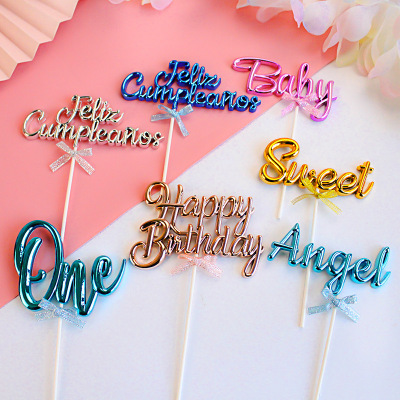 Cake Decoration Three-Dimensional Birthday Insertion Spanish Happy Birthday Baby/One/Sweet Angel
