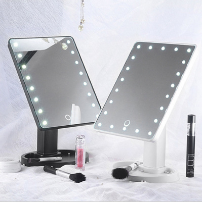 Makeup Mirror with Light Touch Screen Desktop LED Light Square Cosmetic Mirror Students' Glasses,