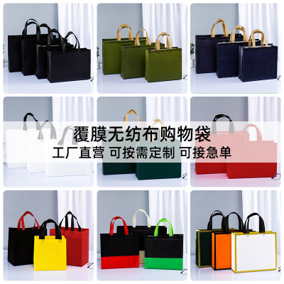 Spot Colored Non-Woven Fabric Handbag Printed Logo Clothing Shopping Three-Dimensional Pocket Promotional Packaging Takeaway Non-Woven Bag