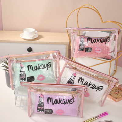 Factory Direct Supply Transparent Cosmetic Bag Female Korean Style Buggy Bag Girl Heart Portable Travel Buggy Bag Portable Wash Bag