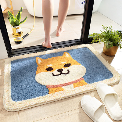 Jietai Cartoon Akita Flocking Carpet Floor Mat Household Bathroom Entrance Bathroom Non-Slip Mat Absorbent Floor Mat