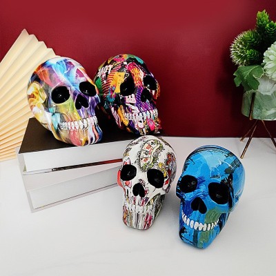 Cross-Border Simulation Skull Decoration Halloween Colorful Skull Gift Horror Secret Atmosphere Bar Haunted House Decoration