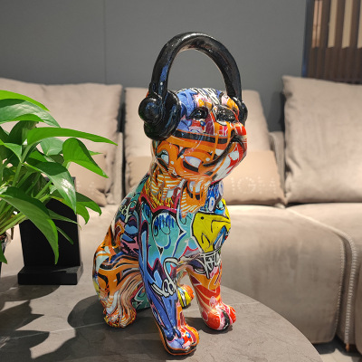 European Creative Earphone Dog Resin Decorations Living Room Entrance Study Desktop Simulation Jarre Aero Bull Crafts Ornament Furnishing