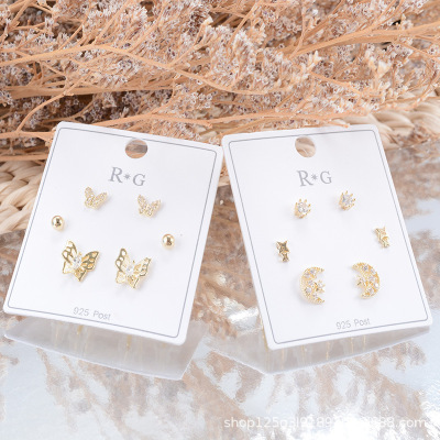 925 Silver Needle Moon Butterfly Zircon High Quality Stud Earrings 14K Real Gold Electroplated Earrings Female Anti-Allergy Color Retaining Earrings