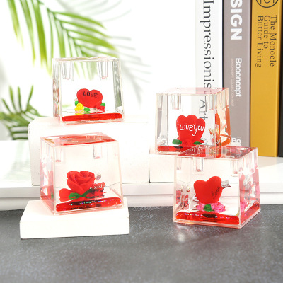 Square Love Rose Crystal Pencil Case New Holiday Birthday Gift Office Desk Decorations Wholesale