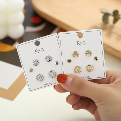 925 Silver Needle Simple Small Ear Studs Female Elegant Circle Three-Piece Suit Korean Personality All-Match Ins Internet Influencer Earrings