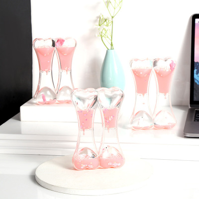 Creative Pink Love Crystal Glasses Oil Drops Acrylic Sandglass Student Office Timing Desktop Decoration Gifts
