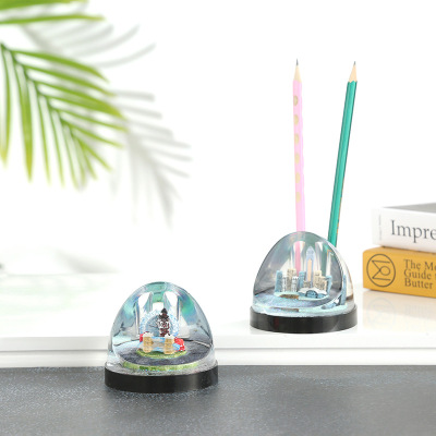 Crystal Acrylic Oil-in Crafts round Penholder Transparent Desktop Decoration Acrylic Crystal Pen Holder Creative Pen Holder
