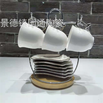 New Nordic Light Luxury Creative Cup Six Cups Six Dishes with Rack Household Coffee Cup Export Ceramic Cup Water Cup Set