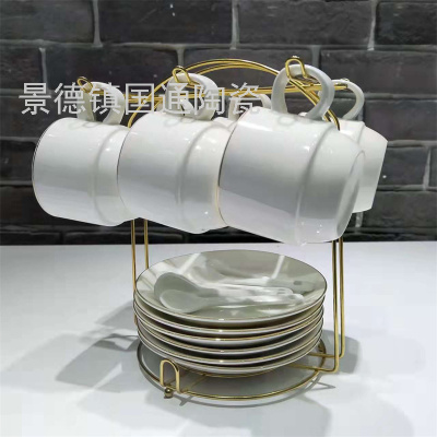Jingdezhen Nordic Creative Pure White Golden Edge Simple Coffee Set Set Ceramic Home Breakfast Cup Foreign Trade Export