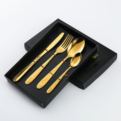 Exclusive for Cross-Border Stainless Steel Western Tableware 4-Piece Gift Box Titanium Plated Steak Knife Dinner Fork Spoon Spoon Spoon