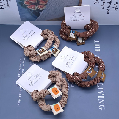 Order Card Milk Coffee Color Wrinkle Chicken Intestine Icon Women's Hairband for Tying up Hair Hair Rope Rubber Band Two Yuan Store Hair Accessories Headwear