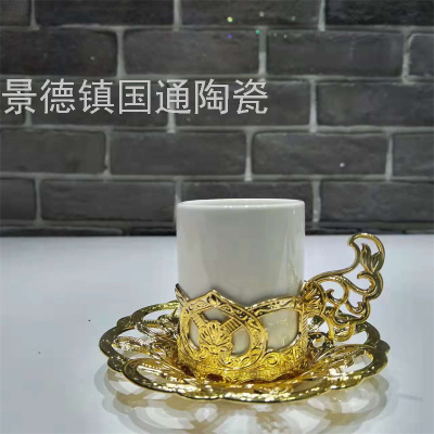 European-Style Ceramic Coffee Cup Electroplated Light Luxury Teacup Water Cup Moonlight Cup Finger Cup Foreign Trade Export Color Mug