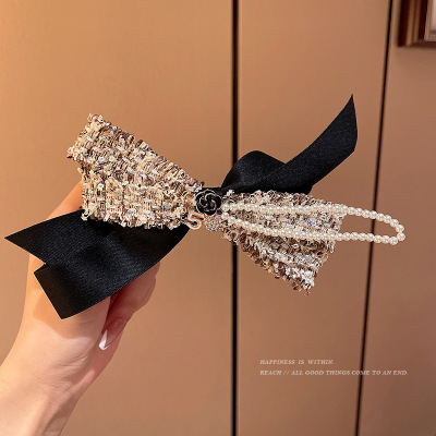 Barrettes Female Side Clip Number Korean Bow Pearl Grace Back Head Fringe Clip Wholesale