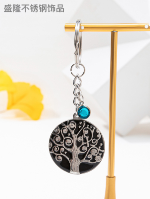 New Stainless Ornament Fashion Painting Oil Lucky Tree Stainless Steel Key Ring