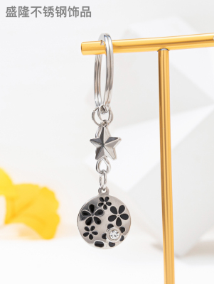 New Stainless Ornament Fashion Painting Oil Flower Stainless Steel Star Keychain a Life Health