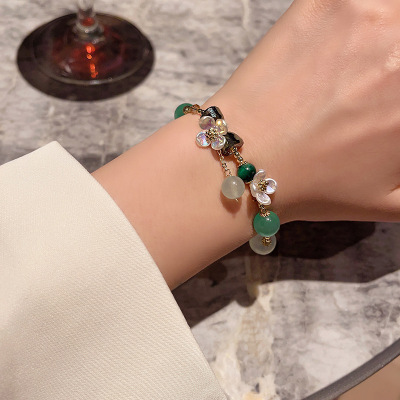 INS Internet Influencer Fairy Vacation Style Bracelet Women's Korean-Style New Green Crystal Bracelet Shell Flower Hand Jewelry