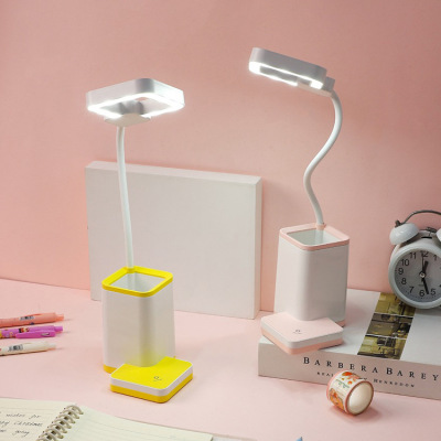 Square Hollow Touch Pen Holder LED Desk Lamp USB Charging Adjustable Desktop Creativity Bedside Anti-Flash Student Reading
