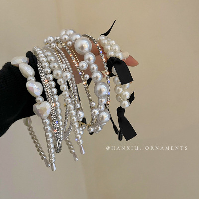 French Ins Vintage Bow White Pearl Headband Outing Sweet Elegance Hair Pressing Hairpin Female Hair Accessories Headdress