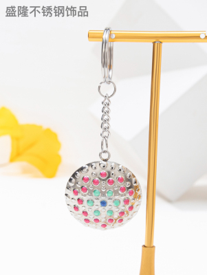 New Painting Oil Color Three-Dimensional round Stainless Steel Key Ring Fashion Hollow Stainless Steel Key Ring