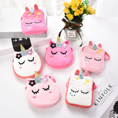 New Korean Style Cartoon Unicorn Plush Shoulder Bag Cartoon Cute Portable Messenger Bag Coin Purse