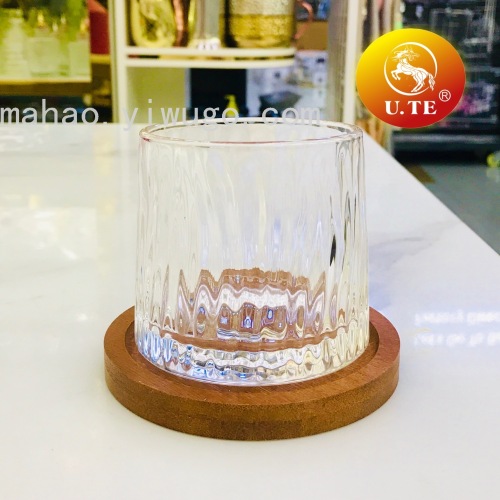 borosilicate glass + wooden saucer