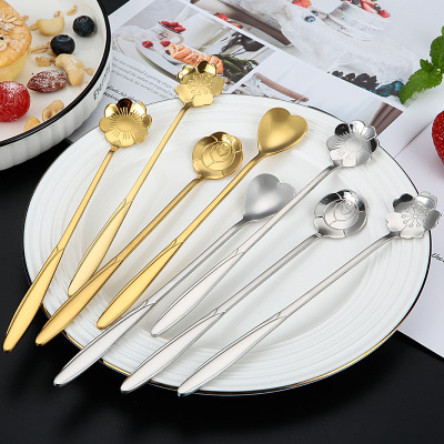 304 Stainless Steel Creative Cherry Blossom Spoon Gift Pattern Ice Spoon Calliopsis Rose Stirring Spoon Heart-Shaped Coffee Spoon