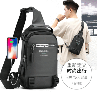 Foreign Trade Wholesale Men's Messenger Bag Outdoor Single-Shoulder Bag Fashion Chest Bag Korean USB Charging Backpack One Piece Dropshipping